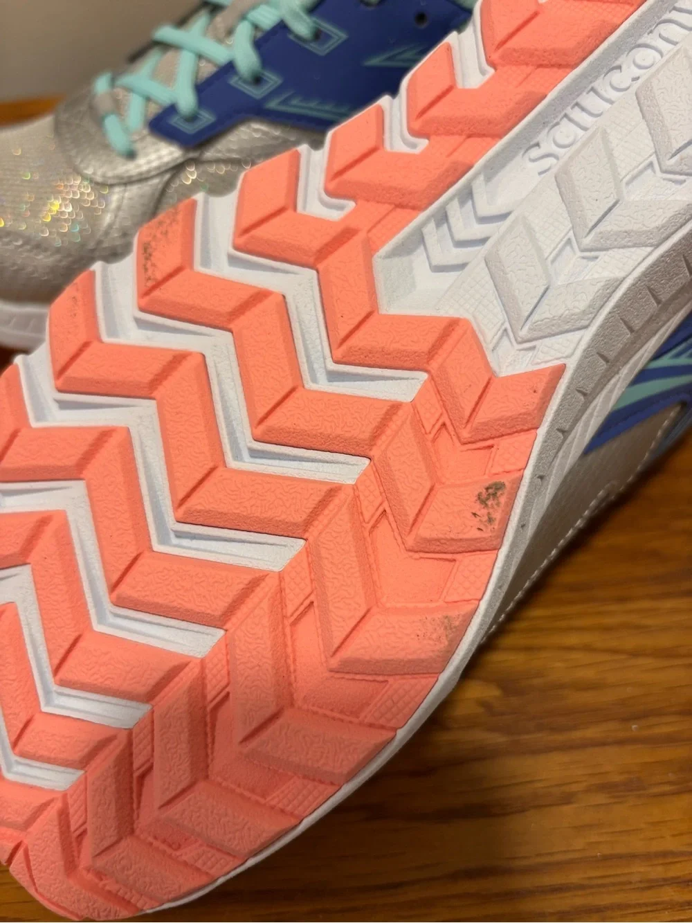Saucony Silver & Teal Athletic Sneakers with Coral Accents